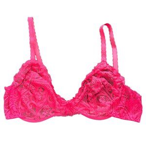 Maidenform Private Affair 34B Hot Pink Lace Underwire Bra Nylon/Spandex Adjustab